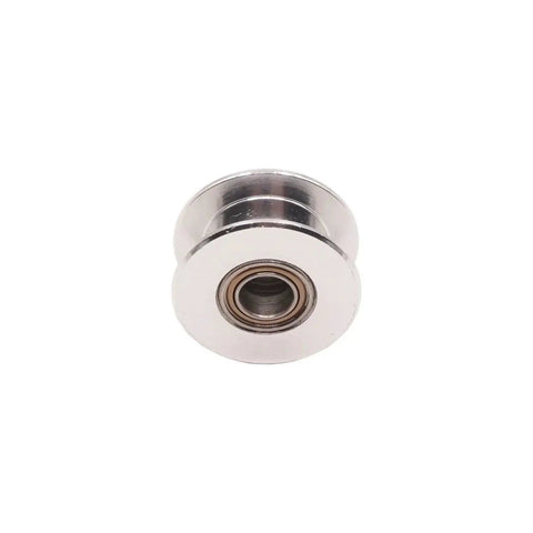 Toothless GT2 Idler Pulley 20 Outer Grooves With 5mm Bore For 6mm Width Timing Belt Aluminum For Smooth Belt Guiding And Tensioning In 3D Printers And CNC Machines This Durable Rust Resistant Aluminum Part Comes In A 5 Pack For Easy DIY Upgrades, front view showcasing grooves and bore