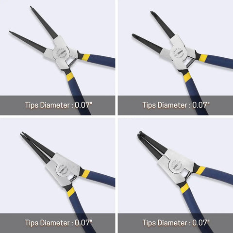 Snap Ring Pliers Set 7 Inch Heavy Duty External And Internal Circlip Pliers Kit With Straight And Bent Jaw Tips For Ring Remover