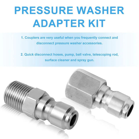 Stainless Steel Quick Connect Pressure Washer Fittings Set Of 2 No Leak Heavy Duty Pro Grade Quarter Inch Water Gun Connectors
