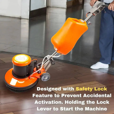 17 Inch Commercial Floor Buffer Scrubber Polisher Machine with 2.0 HP Motor, visible safety lock feature, on hard floor