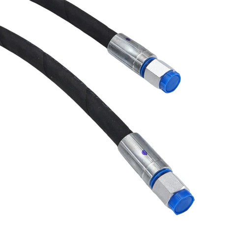 2pcs hydraulic diverter valve hoses, 32in length, black braided hoses with blue metal fittings, M14, 1/4in interface, 60 MPa