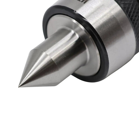 MT2 Ball Bearing Morse Taper Live Center Internal Rotation for wood and metal lathes, medium duty, close-up of 60-degree center point.