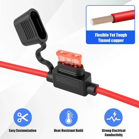 10 Gauge Inline Fuse Holder 40A Four Pack For 12V Cars Trucks Boats Marine ATVs Motorbikes with tinned copper wiring