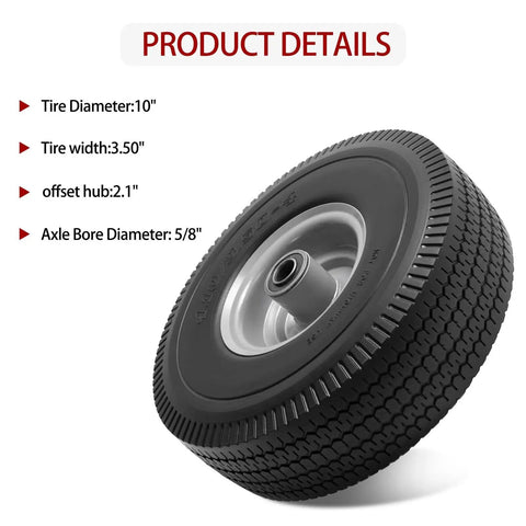 10 Inch Solid PU Tire And Wheel Replacement For Garden Carts Hand Trucks And Wheelbarrows 10x3.50-4 Flat Free Wheel