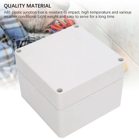 Rugged IP65 Waterproof ABS Electronics Enclosure for outdoor junction box, 120x120x90mm, shown with quality material description