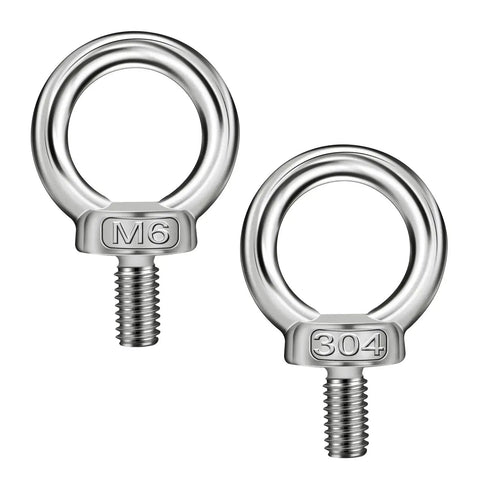 20 Pack Stainless Steel M6 Eye Bolts With Nuts And Washers For Lifting And Suspension Shoulder Ring Eyebolts with male threads.