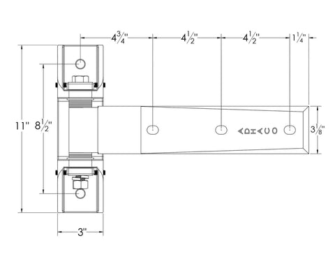 Technical drawing of Heavy Duty Strap Hinge Built Tough for Commercial Doors Left Hinge 6 Way Adjustable Extra Heavy Weight Industrial Grade Hardware