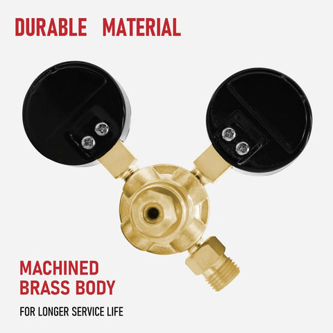 Argon welding regulator with dual gauges, brass body and CGA580 inlet for MIG/TIG welding