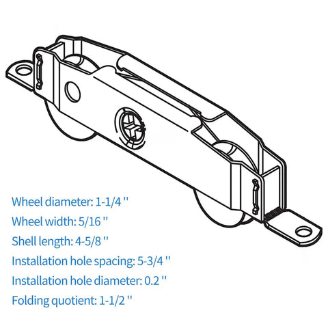 Diagram of Heavy-Duty Sliding Door Rollers Set With 1-1/4 Inch Steel Ball Bearing Wheels, Adjustable Sides, and Two-Piece Screen Door Roller Assembly.