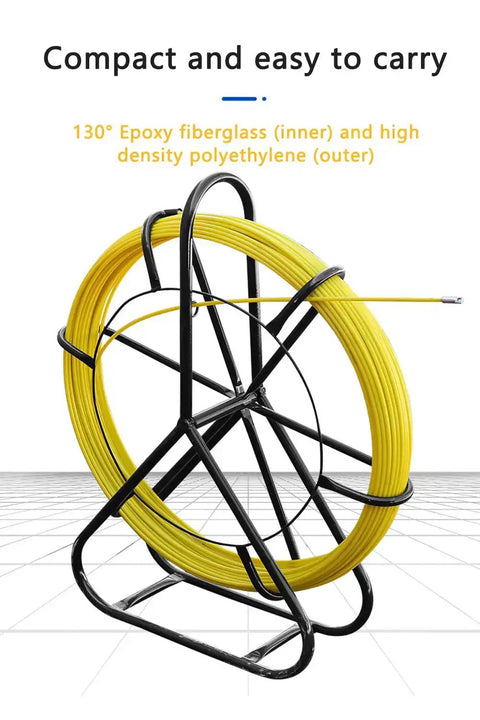 6Mm Fiberglass Fish Tape With Steel Reel Stand, 200M Duct Rodder Wire Puller For Electrical Installations displayed on stand