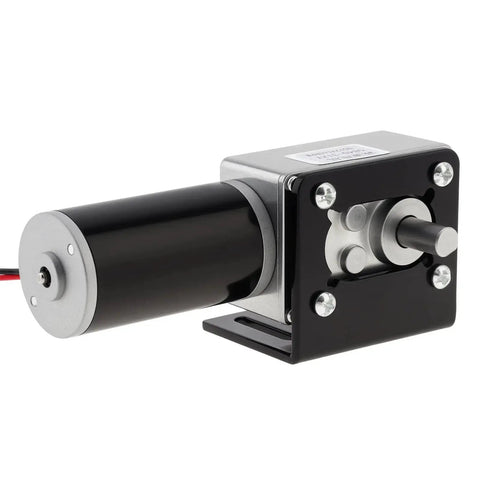 Beefy 12V DC Worm Gear Motor With Bracket For Precision Slow Speed Control Self Locking 40 RPM 7W Permanent Magnet Reduction Mini Electric Gearbox With D Shaped Shaft Stainless Steel Output Shaft Installation Bracket ZVKV front view