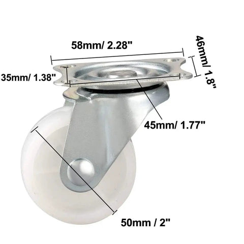 Dimensions of 2 Inch Swivel Caster Wheels Made From Durable Polypropylene With 360 Degree Top Plate And Quiet Smooth Rolling 66 Lb