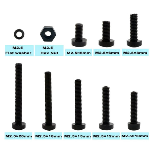 Metric M2.5 Nylon Phillips Pan Head Screws Nuts Flat Washers Assortment Kit Black PA66 360 Pcs Various Sizes Display