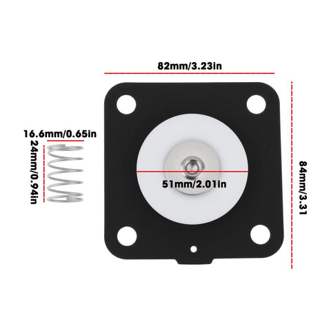 Replacement diaphragm repair kit for Goyen pulse valve; white diaphragm with metal hub and spring on black mounting plate.
