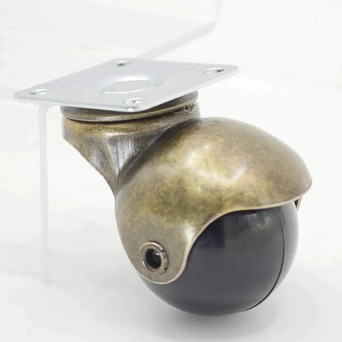 Antique Gold 1.5 Inch Swivel Furniture Caster Wheels With Screws Set Of 4, 40mm ball wheel, top plate 38x38mm, side view