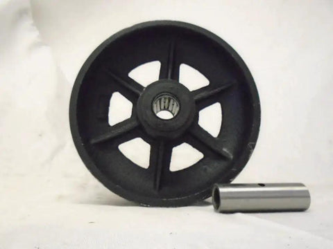 4 Pack Swivel Caster Wheel Set 6x2 Inch With Seven Eighths Inch V Groove Iron Steel Wheels showing one wheel close-up