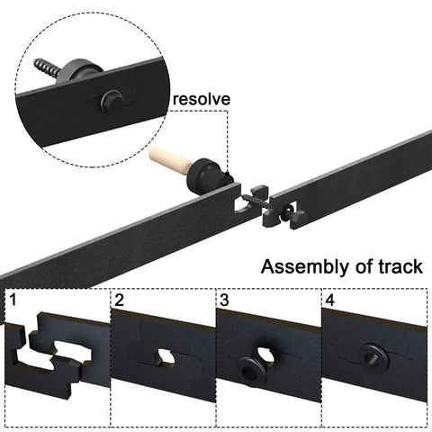 Built Tough Heavy Duty Bi Folding Sliding Barn Door Hardware Kit For Two Doors, 3.3 Feet Track assembly details.