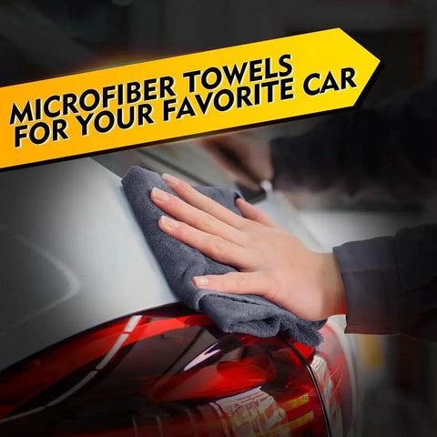 Person using Ultra Absorbent Microfiber Cleaning Towels 12 Pack Lint Free For Car Window on a car exterior