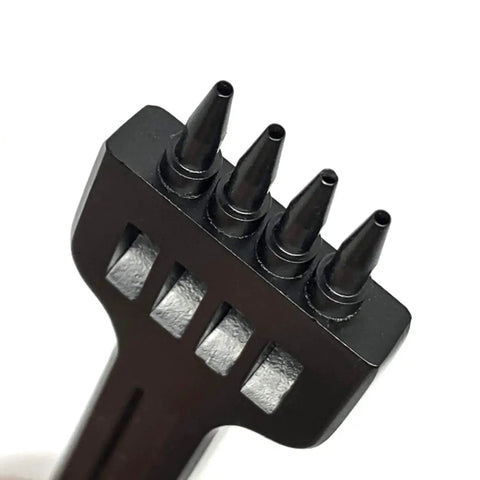 Close-up of 5mm Claw Tooth Leather Stitching Chisels Set With Round Hole Punching Tool showing 4 claw teeth detail.