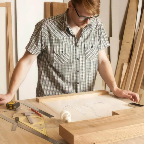 Woodworker using Dual Style Pro Grade Cutting Board Template Set In Clear Acrylic Charcuterie Board Templates for Router.