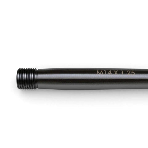 Close-up of Wheel Lug Bolt Alignment Pin Guide Tool With Knurled End M14x1.25 Metric Threads, showing threaded end and markings.