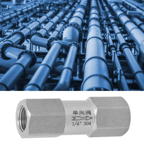 Oumefar stainless steel air check valve, hex body, one-way, 1/4 in. female thread.