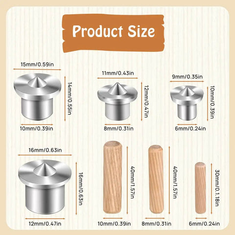 Pro Grade Woodworking Dowel Pin Set With 24 Centering Pins In 6 8 10 12 Mm And 75 Dowel Pins In 6 8 10 Mm size chart.