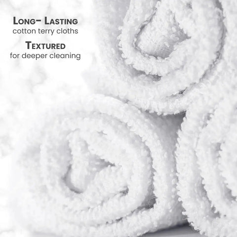 Close-up of rolled white Bar Mop Towels Value Pack Of 60, 14 By 17 Inches, Absorbent And Durable Multipurpose Cleaning Rags