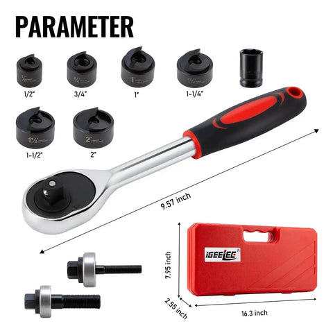 Ratchet Knockout Hole Punch Kit 1/2 To 2 Inch Slug-Buster Conduit Cutter Set with red carrying case and wrench