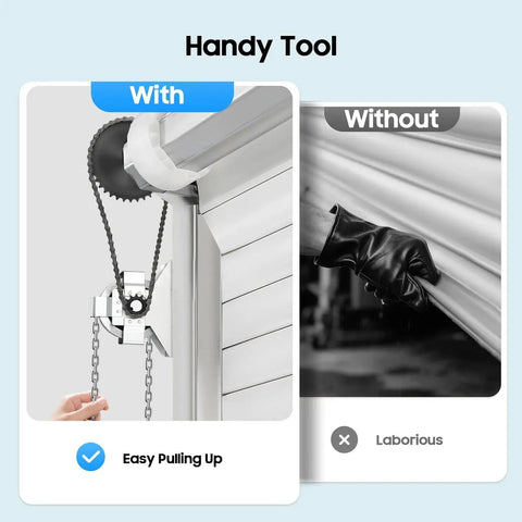 Side view of Garage Door Jackshaft Chain Hoist With Three To One Ratio 331 Lbs Capacity showing comparison with manual lift.