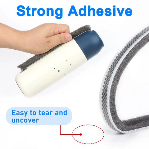 Door brush seal with felt pile weather stripping, 33 ft length, gray brush, self-adhesive backing