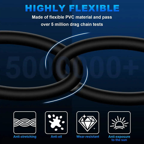 Close-up of M12 A Code 5 Pin Male To 5 Pin Female Waterproof Connector Cable 9.9 Ft, highlighting flexible PVC material and durability.