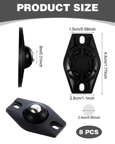 Product size of Self Adhesive Mini Casters 360 Degree Swivel Ball Casters For Heavy Boxes And Kitchen Appliances with dimensions labeled