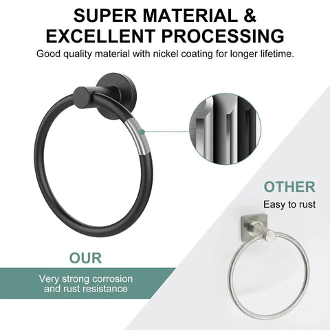 Matte Black Wall Towel Holder And Ring - Stainless Steel Heavy Duty Hand Towel Bar for bathroom detailing corrosion resistance