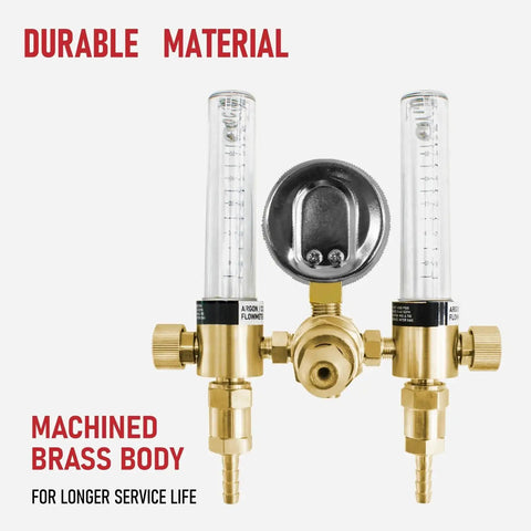 Dual Output Argon Regulator Flow Meter For Mig And Tig Welding CGA580 Inlet 5 8 UNF RH Outlet 0 to 60 CFH With Precise 0 to 4500 PSI Gauge