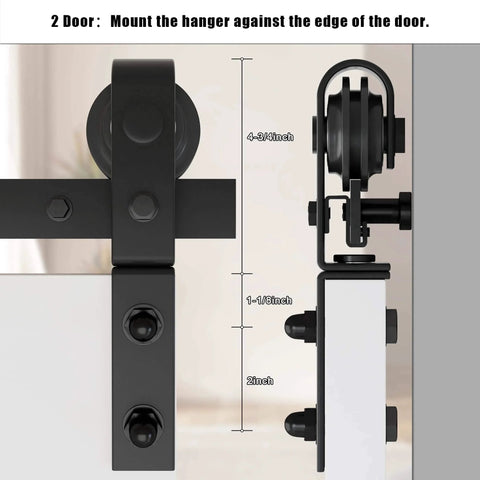 Bi Fold Barn Door Hardware Kit For Two Doors With Low Ceiling Roller System close-up of hanger and roller dimensions
