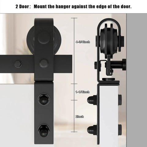 Bi-Folding Sliding Barn Door Hardware Kit For Two Doors 40 Inch Rail Low Ceiling Lite Version close-up of hanger installation