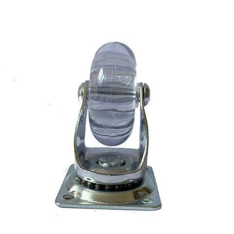 Front view of a 2 Inch Heavy Duty Swivel Caster Wheel with top plate and clear rubber wheel, 360-degree rotation, 400 lb capacity.