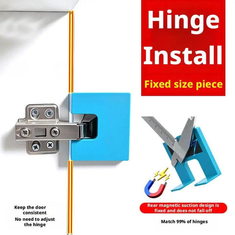 Magnetic Door Hinge Jig For Quick Drill Free Installation And Precise Hinge Alignment shown installed with metal hinge