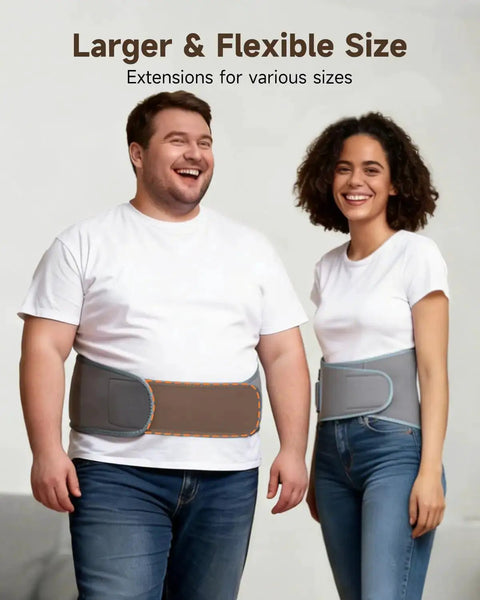 Wireless Heating Pad With Massager For Back Pain Relief Portable Wearable Heat Belt For Lower Back shown on models
