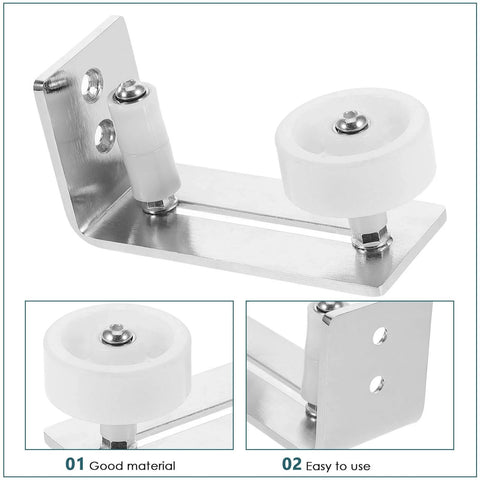 Sliding Barn Door Floor Guide with Wall Mount Track Hardware, Heavy-Duty Double Wheel Rubber Stopper Prevents Swing and Wall Damage