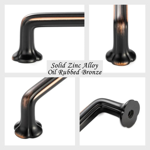 10 Pack 3 Inch Hole Centers Oil Rubbed Bronze Cabinet Pulls with Clover Design, durable metal handles close-up
