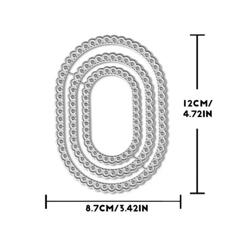 Three Piece Lace Oval Metal Die Cuts Set With Stitched Nesting Tag Frames for Scrapbooking, size 121×86 mm, carbon steel