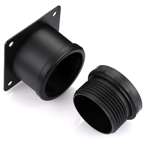 Black metal component with threaded round riser and mounting plate for Four 2 Inch Stainless Steel Furniture Legs Set With Adjustable Round Riser Feet