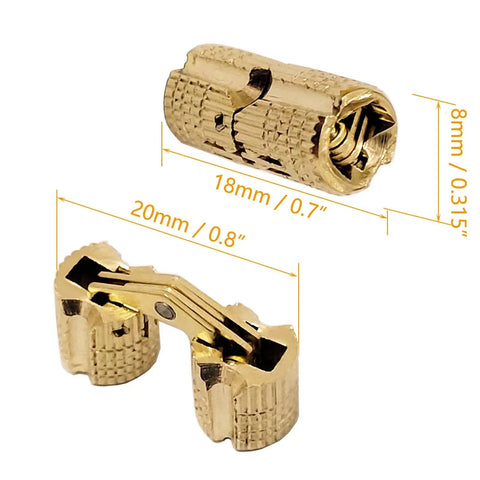 Hidden Brass Barrel Hinges Set 10 Pieces 8mm By 18mm Concealed Cabinet Hardware With 180 Degree Opening And 40 Screws For Furniture Cabinets Tables Jewelry Boxes