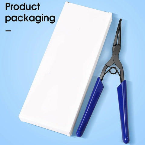 BAOSHLA fiber optic flange pliers with blue handles placed next to a plain white packaging box
