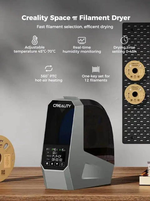 Space Pi Filament Dryer For 3D Printers, 360 Degree 80W PTC Dehydrator Box With Spool Holder, shown with features