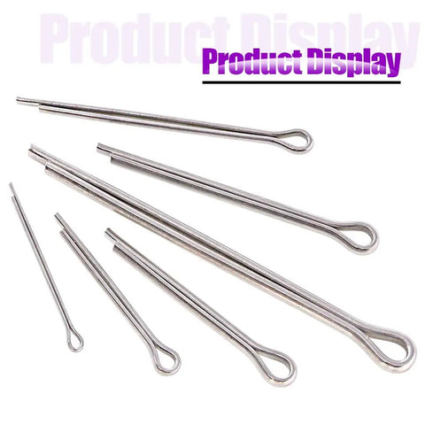 Assorted sizes of hairpin style heavy duty fasteners from 340 Piece 304 Stainless Steel Cotter Pin Clip Assortment Kit