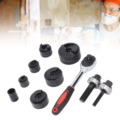 Ratchet Hole Punch Kit For Cutting Clean Burr Free Holes From Half Inch To Two Inch In Metal Plastic And Aluminum