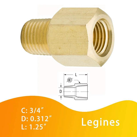 Legines brass pipe fitting, 1/4 in NPT female to 1/4 in NPT male adapter, 1200 psi, pack of 2